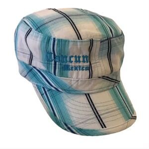 Caribbean Side Cancun Mexico Aqua Blue Plaid Hat